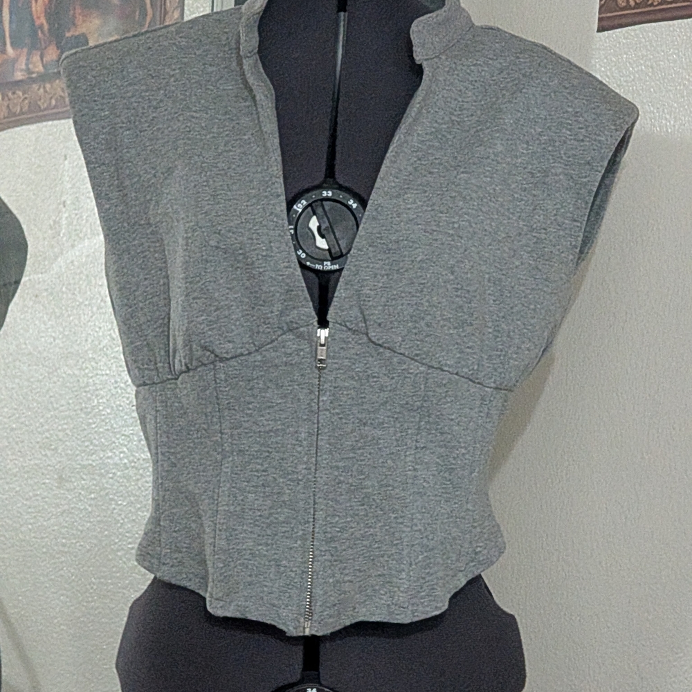 Akira Gray Women's Crop Top with Corset Zip And Structured Shoulders